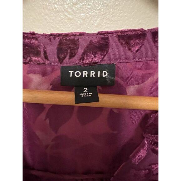 Torrid Burnout Velvet Floral Long Sleeve Blouse Magenta Boho Sz 2 Stunning - Picture 3 of 11